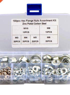 100PCS Hexagon Flange Nut M3 M4 M5 M6 M8 M10 Carbon Steel Wh