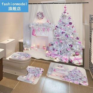 1pcs/3pcs Pink Snow Printed Shower Curtains Bathroom Curtain