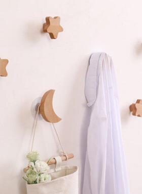 1PC Room Decorative Hooks Wood Wall Hooks Star Moon Shape Ke