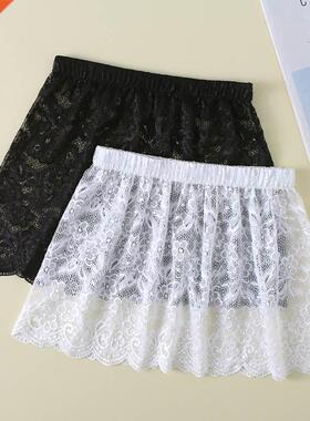 Women Lace Floral Fake Shirt Skirt Blouse Tail Hem Detachabl