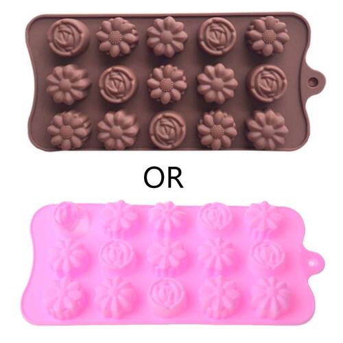 449C 15 Grid 3D Flowers Shaped Silicone Chocolate Mold Mould