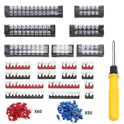 132Pcs Terminal Block Set,3-12 Positions 600V 15A Dual Row S