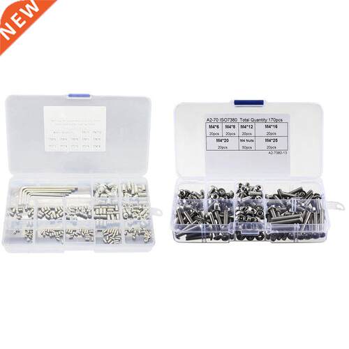 170Pcs 304 Stanless Steel M4 Hex Socket Button Head Screw N