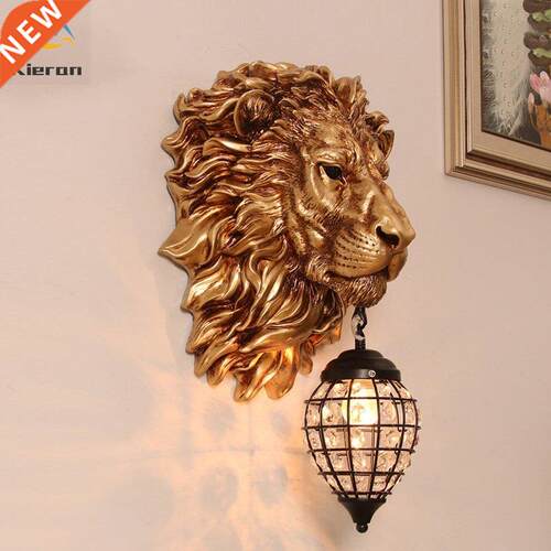 European Domineering Lion Head Resin Crystal Iron Art Wall