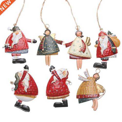 Xmas Tree Hanging Decorations Crafts Rustic Painted Metal An