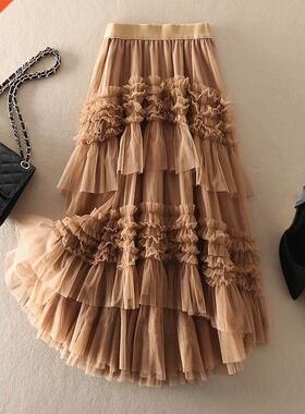 2021 New Elastic High Waist Mesh Cake Skirt Women Fashion Sw