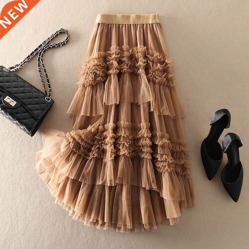 2021 New Elastic High Waist Mesh Cake Skirt Women Fashion Sw