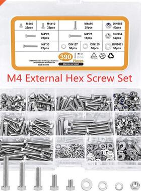 390PCS External Hex Screw Assortment Kit M4 Bolt for Bicycle