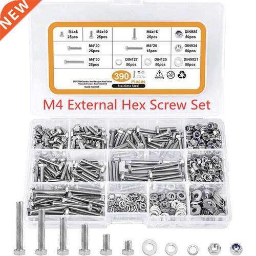 390PCS External Hex Screw Assortment Kit M4 Bolt for Bicycle