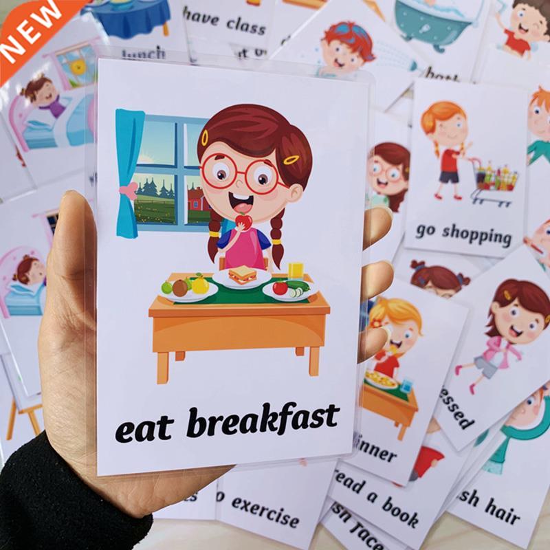 4pcs English Early Learning Flash Cards For Kids Daily Beha
