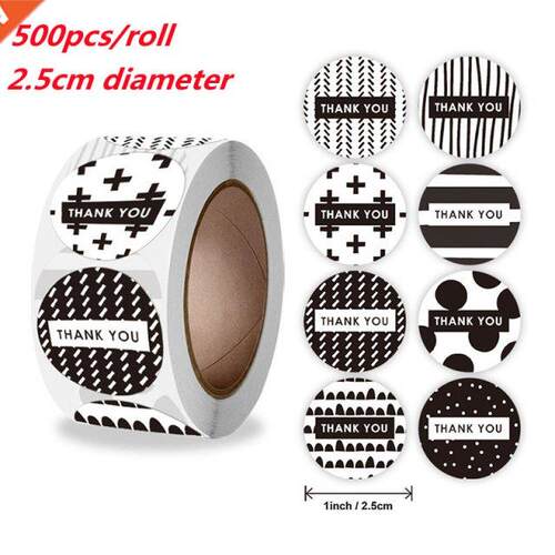 500pcs Black & White Thank You Stickers 8 Different