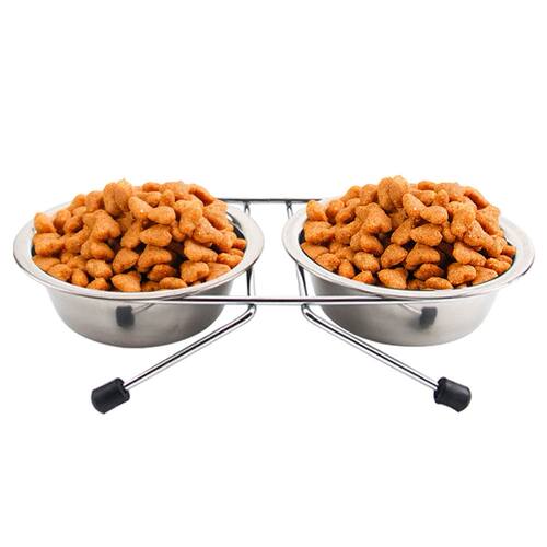 Stainless Steel Double Bowls Food Container Feeding Drinking
