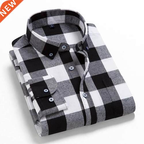 2022 Man Plaid Shirts Cotton Chemise Male Blouses Casual L