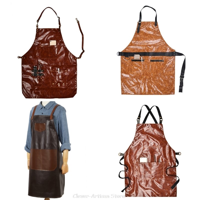 Leather PU Cook Apron Barista Bartender Chef Hairdressing Ap
