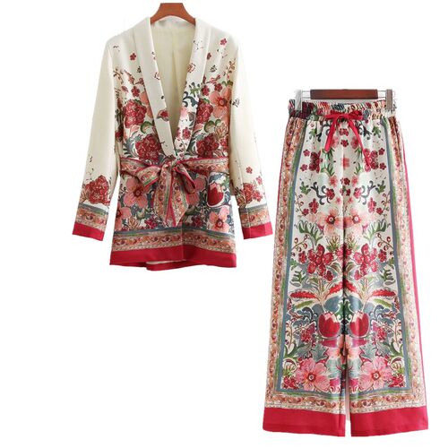 2 piece set women Suit female  retro style flower pattern Eu