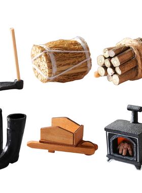 1:12 Dollhouse Miniature Furniture Hoe/Straw Bales/Firewood