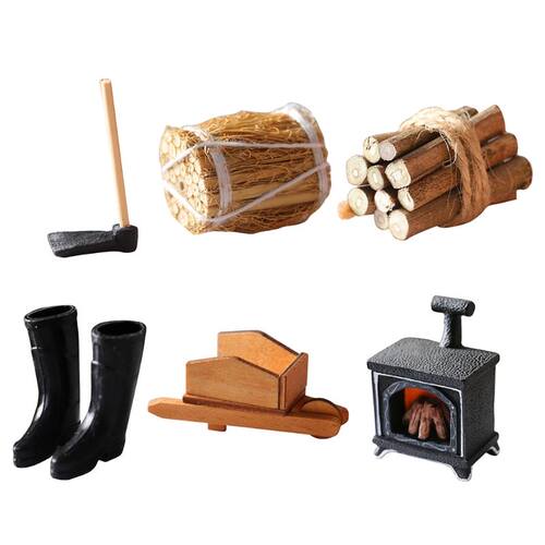 1:12 Dollhouse Miniature Furniture Hoe/Straw Bales/Firewood