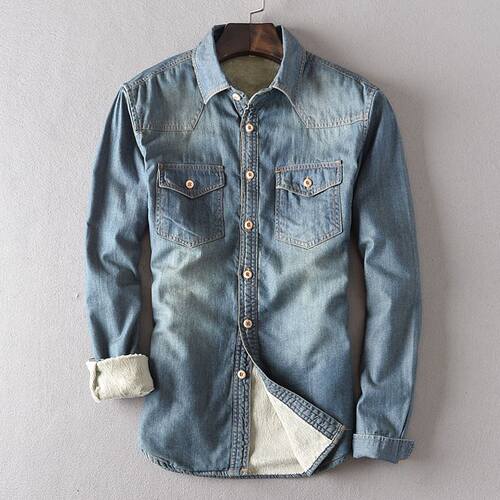 Plush men's long sleeved denim shirt Autumn and winter n