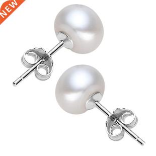 Natural Freshwater Pearl Stud Earrings Real 925 Sterling Sil