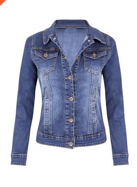 Plus Size Short Denim Jackets Women autumn Wash Long Sleeve