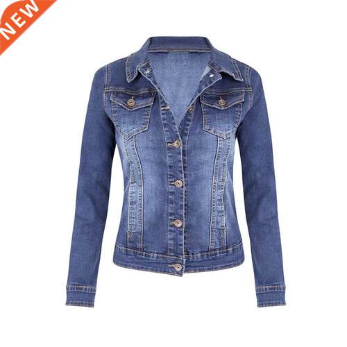 Plus Size Short Denim Jackets Women autumn Wash Long Sleeve