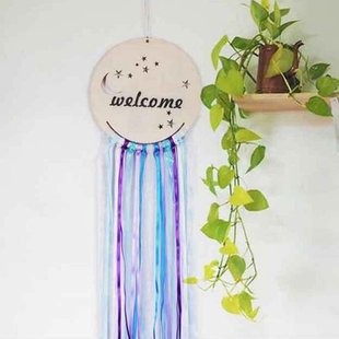 Nordic Wooden Round Board Pendant with Colorful Ribbon Wall