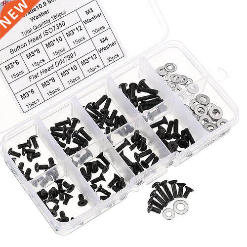 180Pcs M3CH8 M3 304 Carbon Steel Hex Socket Flat Head Butto