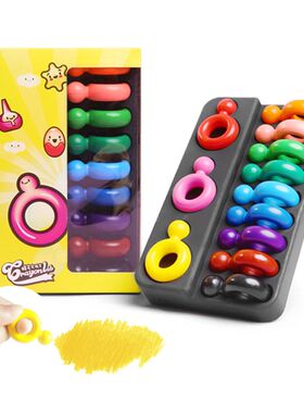 12 Colors Non-toxic Wax Ring Shape Crayons for Toddler Baby