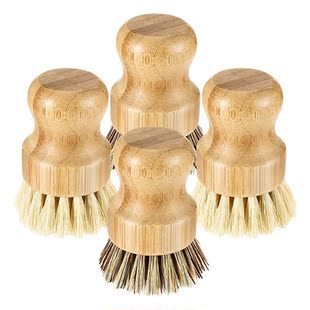 4 Pcs Bamboo Dish Brush,Coconut Bristles Pot Brushes for Cas