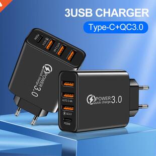 Unversal Portable 3 USB Port+PD20W Type-C Phone Charger Sma
