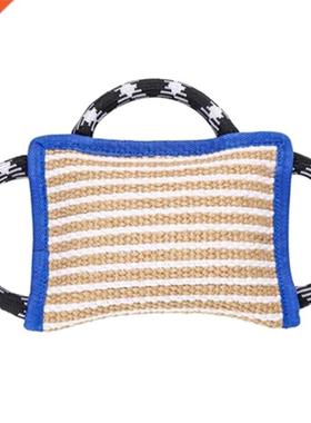 Durable Linen Dog Biting Pillow with 3 Handles Dog Tug Toy f