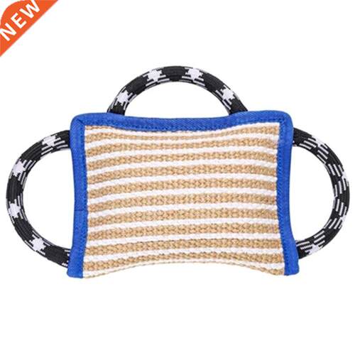 Durable Linen Dog Biting Pillow with 3 Handles Dog Tug Toy f