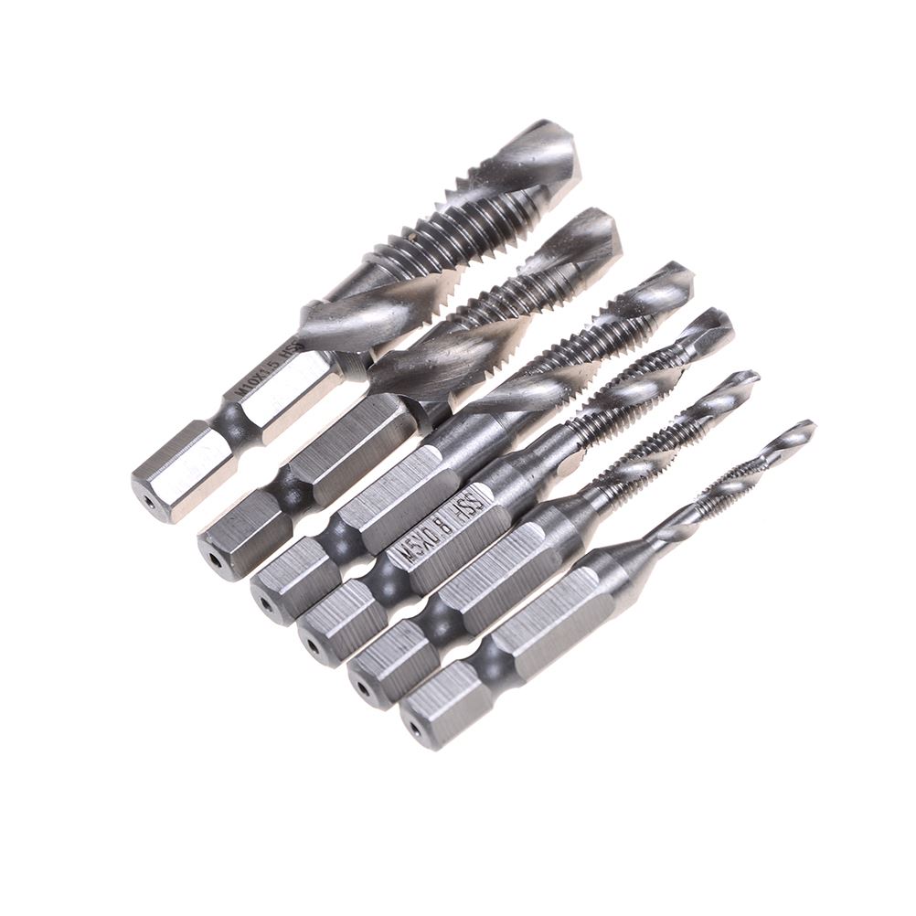 6pcs 1/4'' Hex HSS Speed Steel Thread Spiral Screw M