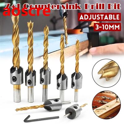 7/8Pcs 3-10mm Countersink Drill Bit Set Three Point Drill Se