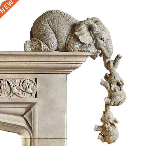 Three-piece Decoration Elephant Resin Hand-Painted Resin Fig