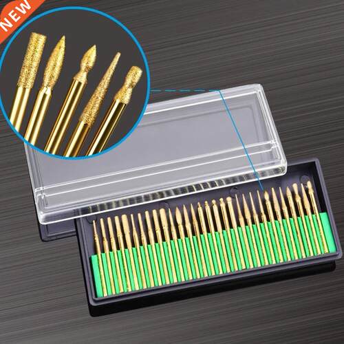 30Pcs Titanium Diamond Burr Engraving Tiles Glass Wood Drill