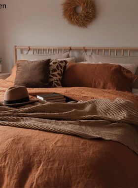 Natural LINEN Bedding Set 3pcs Washed Bed Linens Organic Fla