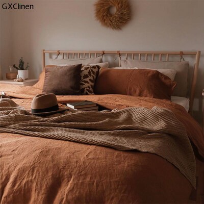 Natural LINEN Bedding Set 3pcs Washed Bed Linens Organic Fla