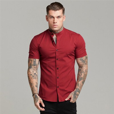 New Arrivals Summer Man Short Sleeve Shirt Solid Fitness Men