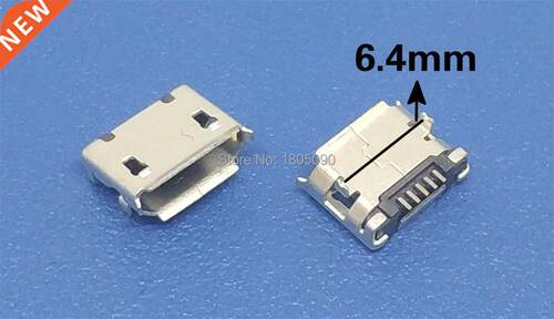 100pcs micro USB mini connector 5pin 6.4mm short needle 5P D