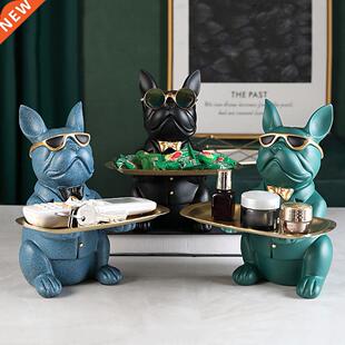 Resin Dog Sculpture Bulldog Decorative Figurine Storage Tray