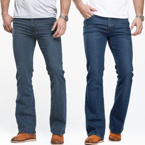 Mens Boot Cut Jeans Slightly Flared Slim Fit Blue Black Trou