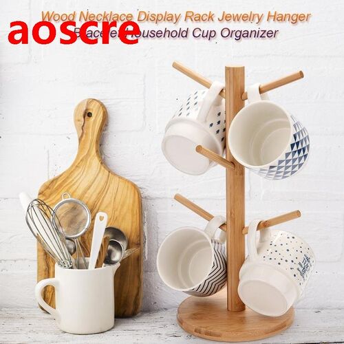 Tree Shape Wood Coffee Tea Cup Rack Stand Kitchen Mug Drying