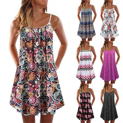 2021 New Women Floral Printed Dresses Spaghetti Strap O Nevk