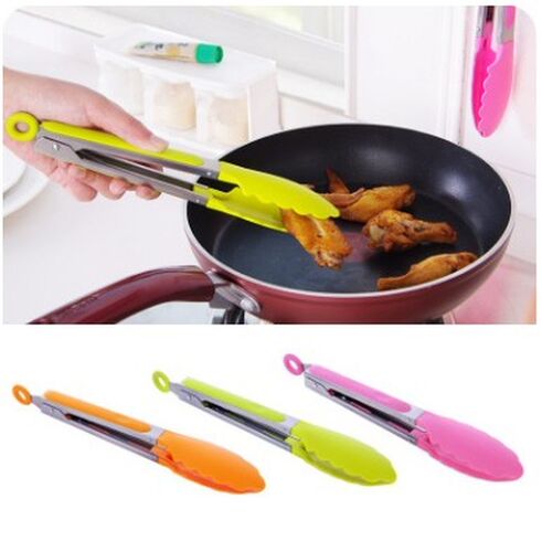 New Silicone Kitchen Cooking Salad Utensils BBQ Clip Stainle