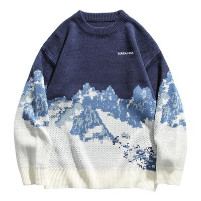 Autumn Winter Snow Mountain Letter print Knitted sweater men