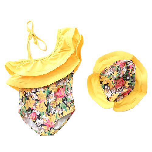 Swimming suit for Kid Girls one piece Beach wear with Cap-SW