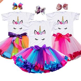 2022 New Girls Children Summer Unicorn Tutu Dress Kids Princ