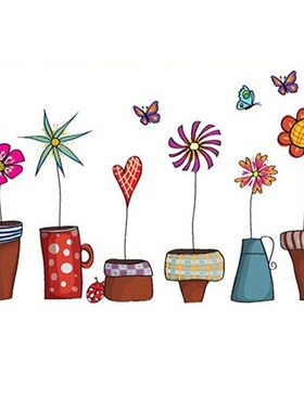 1Pcs Castle Flower Pot Wall Sticker 45*60cm Living Room Sofa