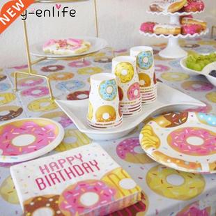 Donut Party Kit Paper Cups Plate Napkins Ice Cream Balloon